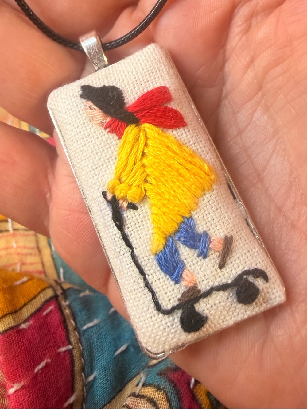 The Adventurer | Hand Embroidered Pendant Necklace | One of a Kind Wearable Art